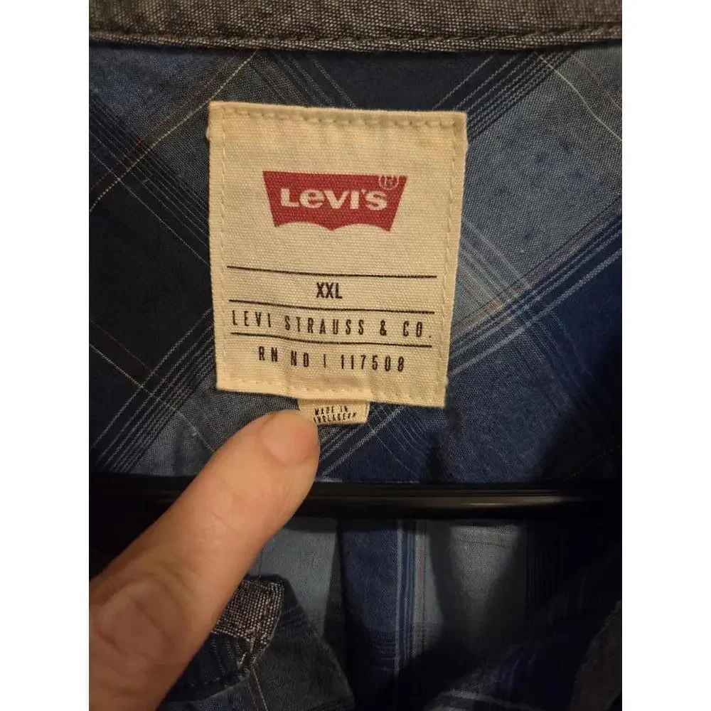 XXL Levi's Men's Blue Plaid Short Sleeve Button-Up Shirt